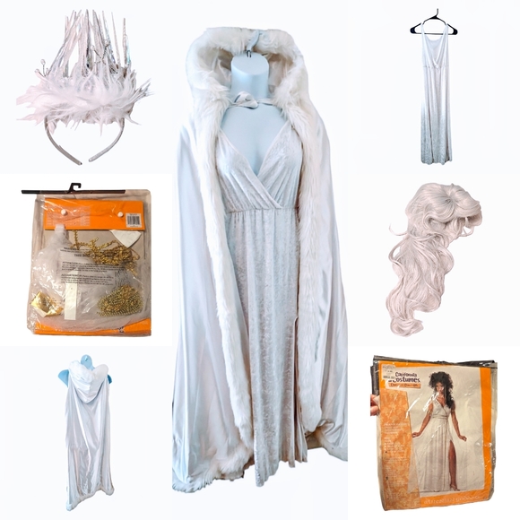 Other - Snow Queen Halloween Costume - White Hooded Cloak, Dress, Wig, Crown - 1X